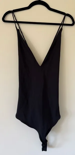 free people Black V-Neck Spaghetti Strap Bodysuit thumbnail 1