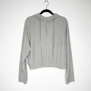 NEW Zella Half Zip Ribbed Hoodie Women's Elastic Waist Light Gray Size Large thumbnail 4