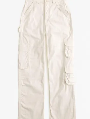 Abercrombie Women's Cream Relaxed Cargo Pants thumbnail 3