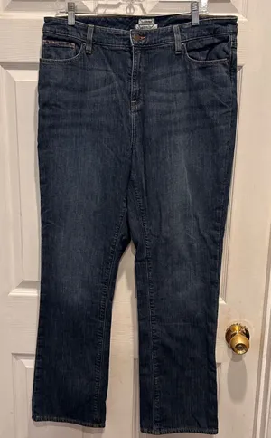 VTG LL Bean Flannel Lined Jeans Womens 14 Classic Fit Red‎ Plaid Stretch Denim thumbnail 1