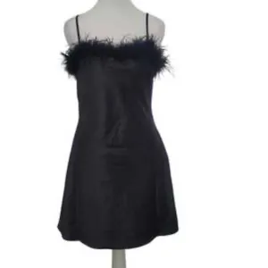 Thirty Thirty LA Black‎ Satin Feather Trim Mini Dress Womens Large 6DWAW554 thumbnail 2