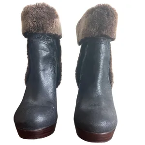 Tory Burch Shearling Cuffed Platform Booties Metallic Leather Fur Trim 8 thumbnail 3