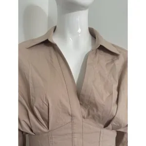 Bershka Tan Corset Mini Dress Women’s S Long Sleeve Open Back Lace-Up thumbnail 3