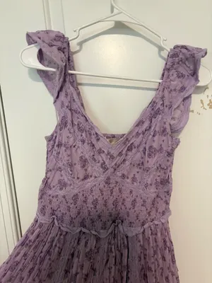 purple ruffled flower print loveshackfancy dress thumbnail 2