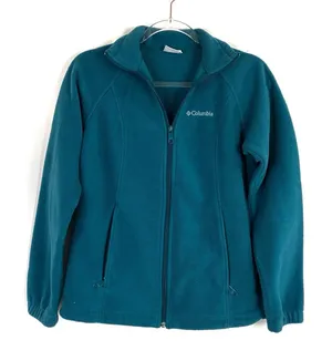 Columbia Teal Blue Fleece Jacket Full Zip Zip Pockets Polyester Womens Small thumbnail 1