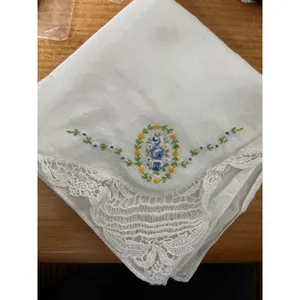 Small Triangle Handmade Embroidered Loom Pendants from Vintage Handkerchiefs thumbnail 3