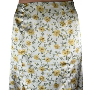 Lulus White Yellow Floral Silk Satin High Waisted Peasant Slip Midi Skirt Size M thumbnail 4
