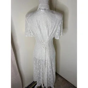 VTG 80s 90s Dawn Joy Fashions White Lace Dress Keyhole/ Collar Coquette Cottage thumbnail 5