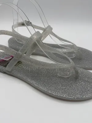 Stuart Weitzman Sallie Jelly Sandals 9 Silver Glitter T Strap Clear NWOB thumbnail 2