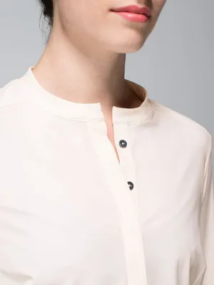 Lululemon Button Down Long Sleeve Top Panel Back Ivory Cream thumbnail 2