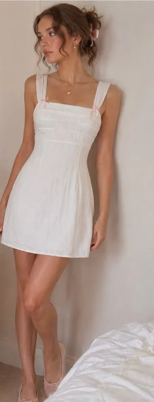 Square-Neck White Mini Dress with Wide Straps thumbnail 1