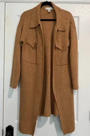 By Design Longline Open Cardigan Sweater Coat Camel Brown Size Medium thumbnail 1