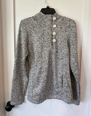 Columbia Gray Marled Button-Front Turtleneck hoodie Sweater thumbnail 1