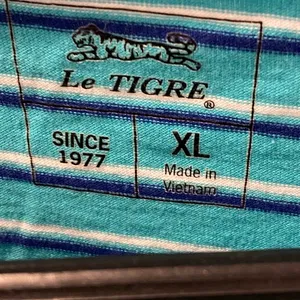Retro 80s Le Tigre Striped Tshirt Aqua Blue White XL thumbnail 4