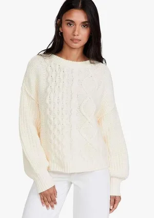 Free People Women's Dream Cable Crew Tan thumbnail 1