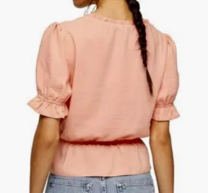Topshop Coral Ruffle Peplum Blouse thumbnail 2