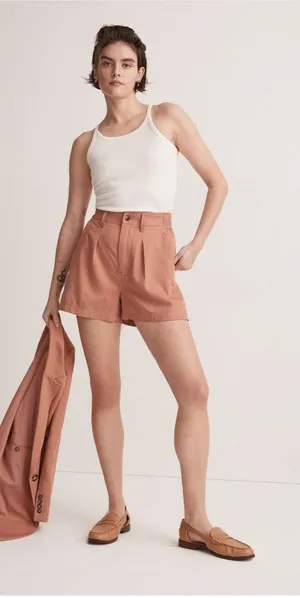 Madewell Orange Neale Linen Blend Shorts Pleated Front Size 2 thumbnail 1