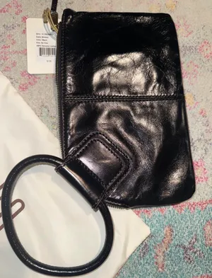 HOBO Black glossy leather sable wristlet with ring handle thumbnail 4