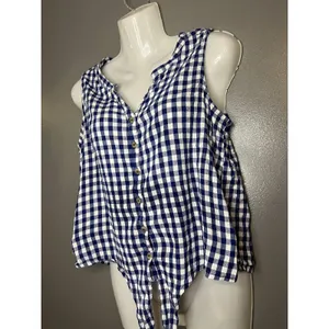 Natural Reflections Shirt Womens Large Blue Gingham Sleeveless Button Front Tie thumbnail 3
