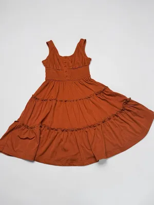 Dokotoo Rust Sleeveless Button Front Smocked Waist‎ Tiered Mini Dress Size XS thumbnail 4