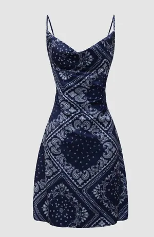 CIDER blue bandana paisley cowl neck cami bodycon mini dress size XS thumbnail 1