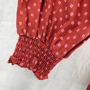 Ava + Viv Rust Orange Ruched Babydoll Top Long Sleeves Prairie Boho 100% Cotton thumbnail 4