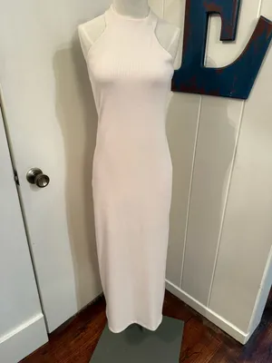 Vici Tyche Sleeveless thick Ribbed Bodycon Maxi Dress in cream Side slit Sz M thumbnail 2