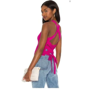 NEW NBD Tia Tie Back Top in Fuchsia Sz S Pink thumbnail 2
