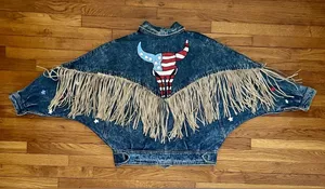 🤠Fringe Denim Western Jacket💃🏼 ~Large Blue thumbnail 1
