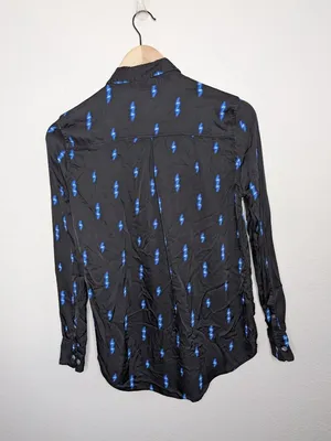 Equipment Femme Black Silk Button-Up Lightning Bolt Print Shirt XS thumbnail 6