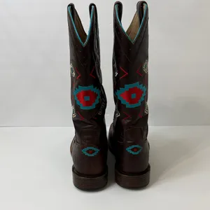 Noble Outfitters Stylish Brown Leather Ankle Boots with Embroidered Accents thumbnail 4