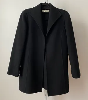 Bloomingdales sz 2P Black 100% Wool Trench Coat ‎ Luxury Minimalist thumbnail 1