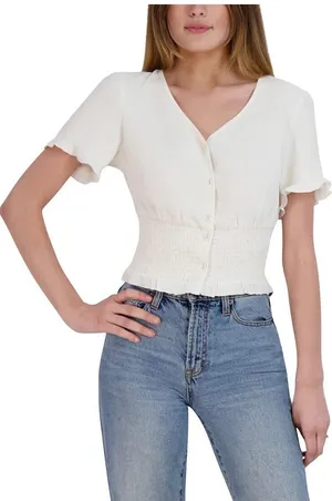 BCBGeneration Women's Fitted Smocked Waist Ruffle Hem Button front size M (b2) thumbnail 1