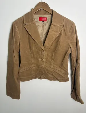 VTG Zinc Med Corduroy Blazer Tan Brown Crop Jacket Y2K Twee 90s Academia Gilmore thumbnail 1