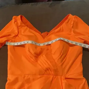 Women’s Orange Full Length Long Sleeve Dress Leg Slit Corset Back Size 14 *READ thumbnail 11