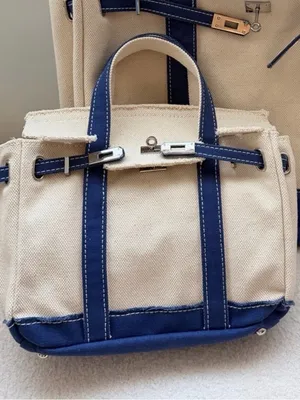 Boatkin Style Mini Canvas Boat Tote Bag Navy Blue with Silver Hardware thumbnail 1
