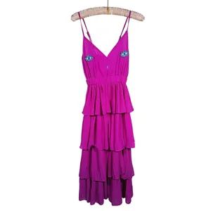 NWT Beaded Jewel 3D Eye Tiered Maxi Dress Size S Fuchsia Pink Party Statement thumbnail 2