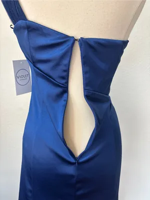 One-Shoulder Royal Blue Satin Cocktail Dress thumbnail 6