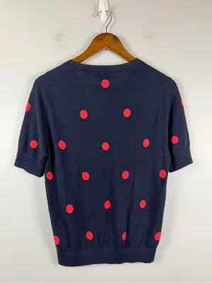 J. CREW Sweater DOT Silk Tencel Polka Crewneck Navy Poppy Fitted medium thumbnail 6