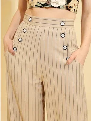 Hell Bunny 30s 40s Caspian Beige Stripe Swing Sailor Trousers Retro Pinup thumbnail 6