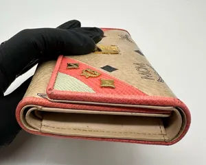MCM Tan and Pink Wallet with Signature Monogram thumbnail 4