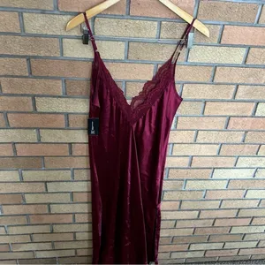 NWT INC Women's Lace-Trim Long Satin Lingerie Nightgown Red Size Small thumbnail 4