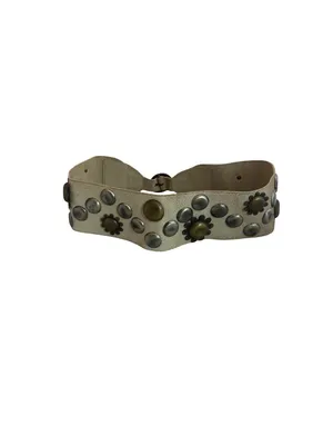 Beige Floral Stud Wide Belt Unique Y2k Retro Vintage 40" Long Women's thumbnail 5