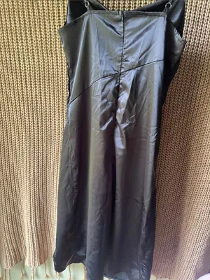Black Satin Slip Dress with Side Slit - Women thumbnail 4