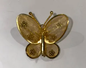 Adorable Little golden butterfly mesh pendant pin vintage thumbnail 3