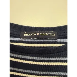 Brandy Melville Navy Striped Ribbed Crop Top Long Sleeve OS thumbnail 5