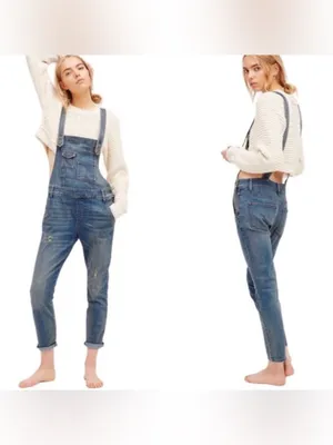 Free People We The Free Milo washed Denim Overalls Size 26 thumbnail 3