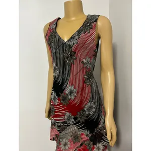 Y2K Jessica Taylor Red Black Floral Sequin Ruffle Midi Dress 286 NWT Medium thumbnail 2
