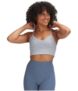 Alo Yoga Lavish Sports Bra Womens Medium Gray Strappy Crossback Longline Yoga thumbnail 1