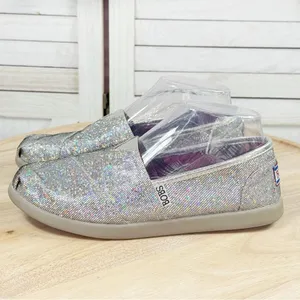 Bobs by Skechers Disco‎ Ball Shimmer Slip On Flats Shoes Silver 7 thumbnail 3